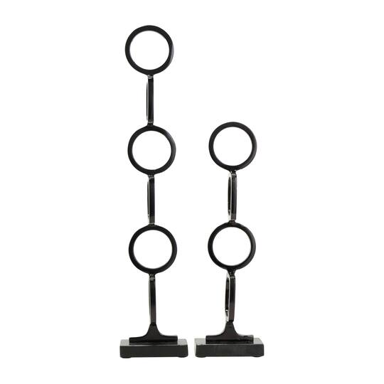 Aluminum Abstract Stacked Geometric Rings Sculpture with Marble Base Set